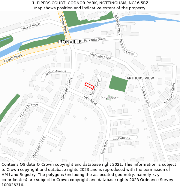 1, PIPERS COURT, CODNOR PARK, NOTTINGHAM, NG16 5RZ: Location map and indicative extent of plot