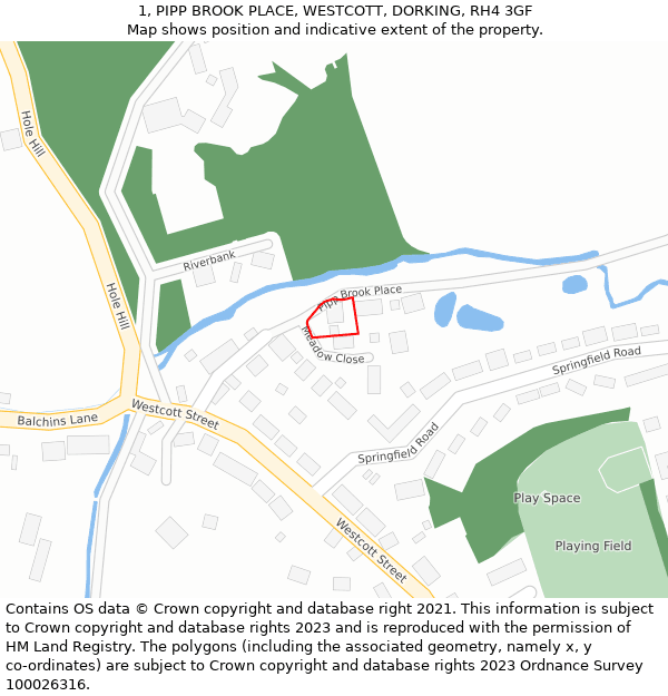 1, PIPP BROOK PLACE, WESTCOTT, DORKING, RH4 3GF: Location map and indicative extent of plot