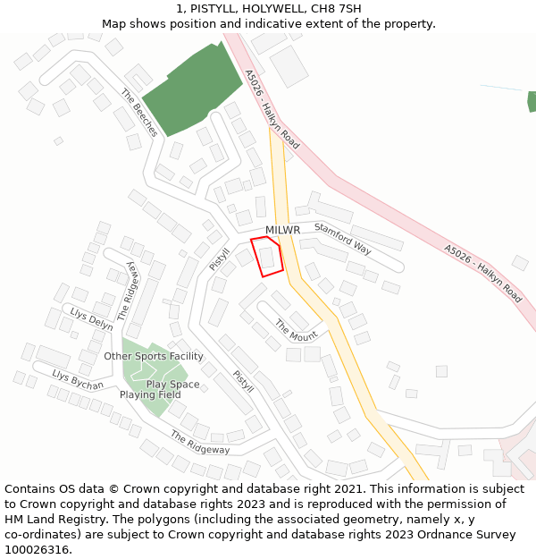 1, PISTYLL, HOLYWELL, CH8 7SH: Location map and indicative extent of plot