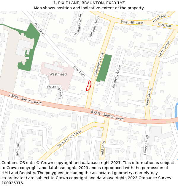 1, PIXIE LANE, BRAUNTON, EX33 1AZ: Location map and indicative extent of plot