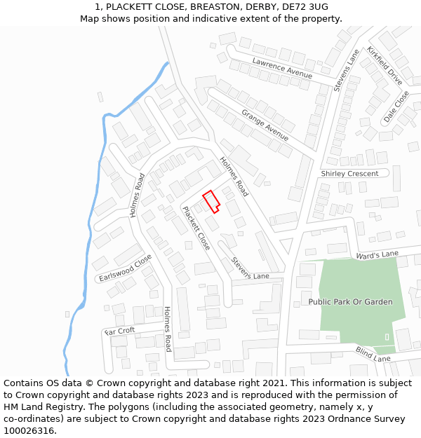 1, PLACKETT CLOSE, BREASTON, DERBY, DE72 3UG: Location map and indicative extent of plot