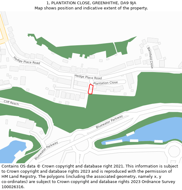 1, PLANTATION CLOSE, GREENHITHE, DA9 9JA: Location map and indicative extent of plot