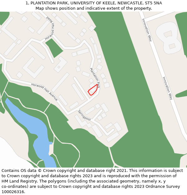 1, PLANTATION PARK, UNIVERSITY OF KEELE, NEWCASTLE, ST5 5NA: Location map and indicative extent of plot