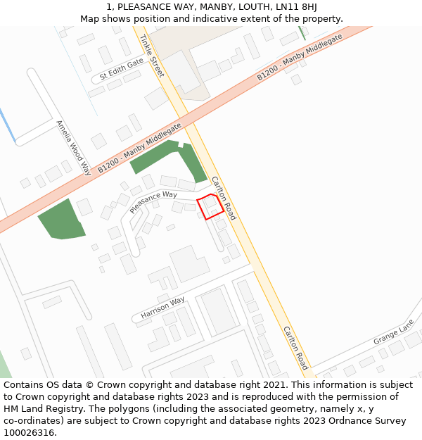 1, PLEASANCE WAY, MANBY, LOUTH, LN11 8HJ: Location map and indicative extent of plot