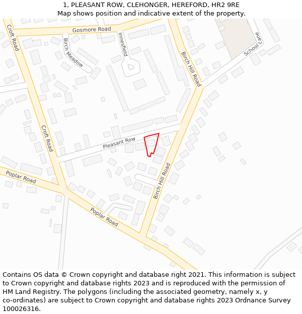 1, PLEASANT ROW, CLEHONGER, HEREFORD, HR2 9RE: Location map and indicative extent of plot