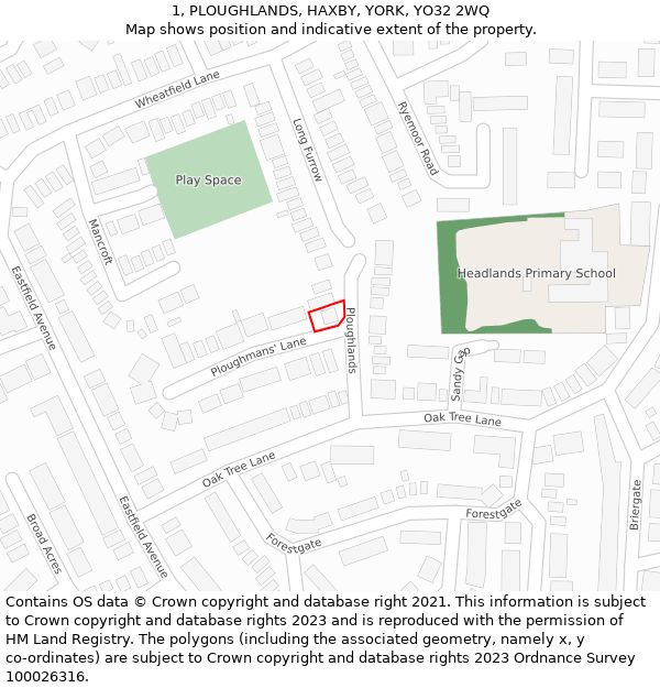 1, PLOUGHLANDS, HAXBY, YORK, YO32 2WQ: Location map and indicative extent of plot