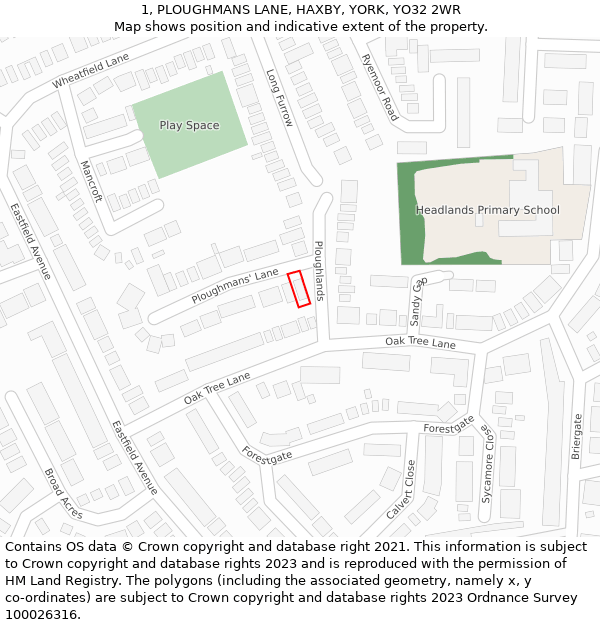 1, PLOUGHMANS LANE, HAXBY, YORK, YO32 2WR: Location map and indicative extent of plot