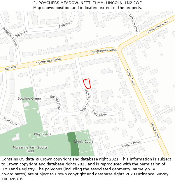 1, POACHERS MEADOW, NETTLEHAM, LINCOLN, LN2 2WE: Location map and indicative extent of plot