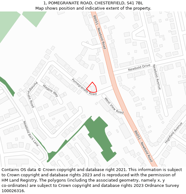 1, POMEGRANATE ROAD, CHESTERFIELD, S41 7BL: Location map and indicative extent of plot