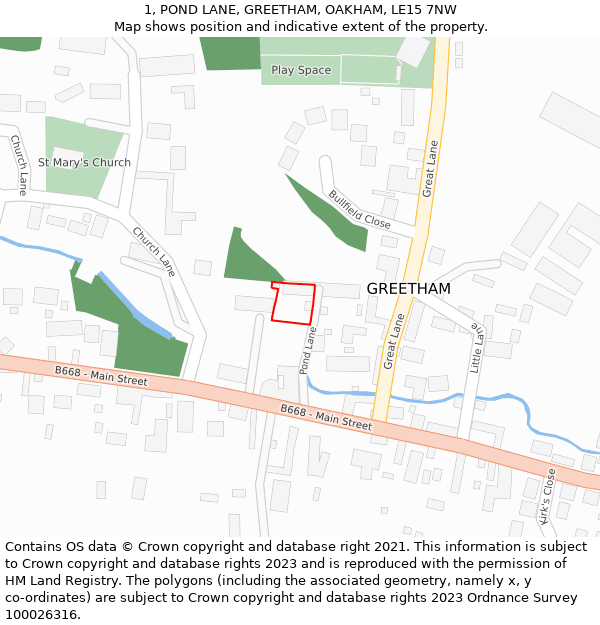 1, POND LANE, GREETHAM, OAKHAM, LE15 7NW: Location map and indicative extent of plot