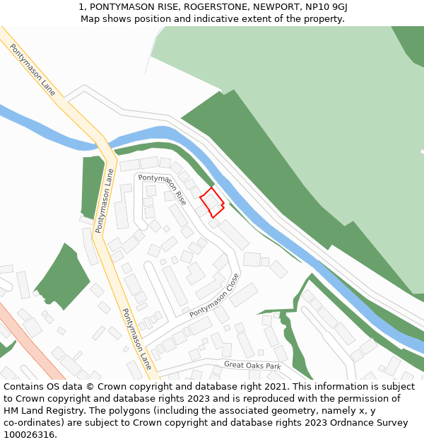 1, PONTYMASON RISE, ROGERSTONE, NEWPORT, NP10 9GJ: Location map and indicative extent of plot