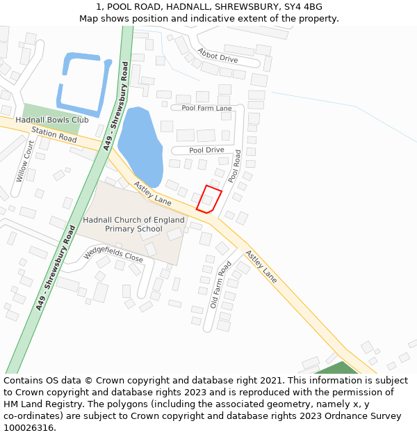 1, POOL ROAD, HADNALL, SHREWSBURY, SY4 4BG: Location map and indicative extent of plot