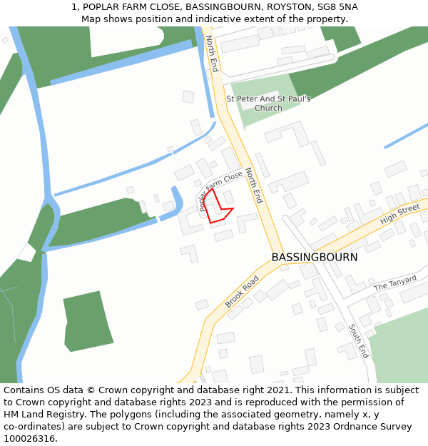 1, POPLAR FARM CLOSE, BASSINGBOURN, ROYSTON, SG8 5NA: Location map and indicative extent of plot