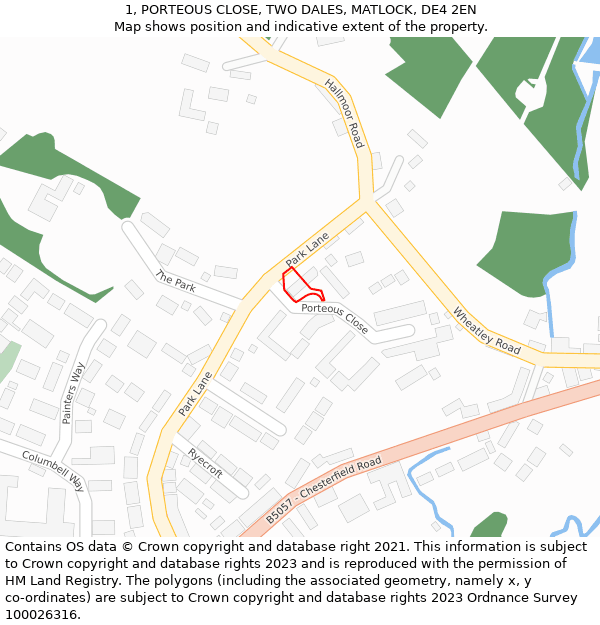 1, PORTEOUS CLOSE, TWO DALES, MATLOCK, DE4 2EN: Location map and indicative extent of plot