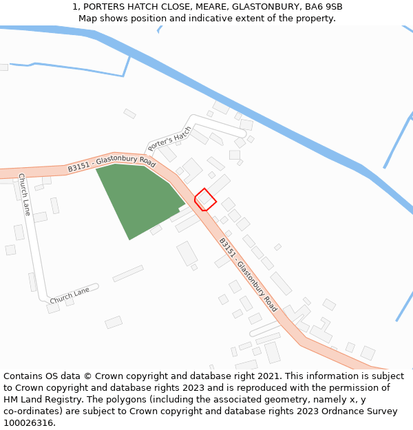 1, PORTERS HATCH CLOSE, MEARE, GLASTONBURY, BA6 9SB: Location map and indicative extent of plot