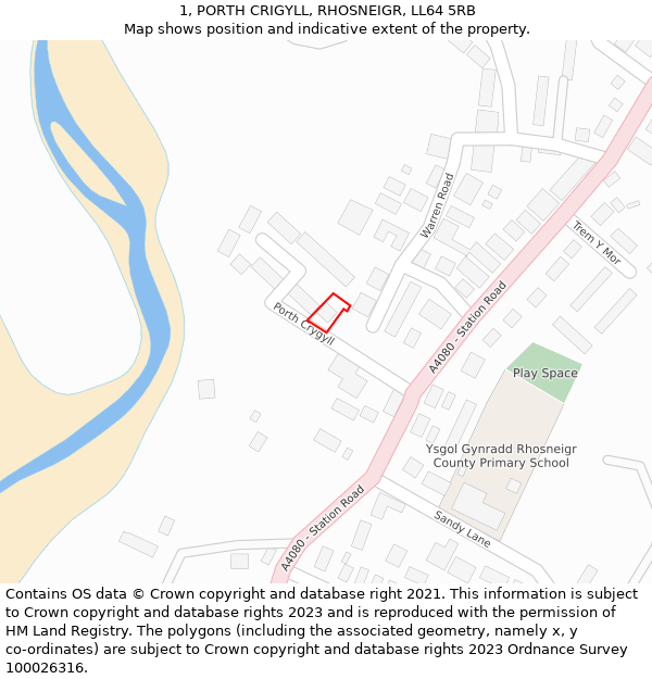 1, PORTH CRIGYLL, RHOSNEIGR, LL64 5RB: Location map and indicative extent of plot