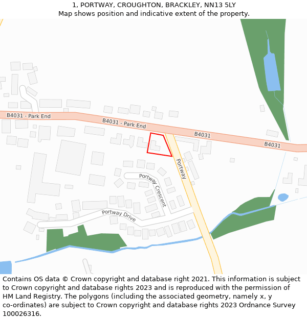1, PORTWAY, CROUGHTON, BRACKLEY, NN13 5LY: Location map and indicative extent of plot