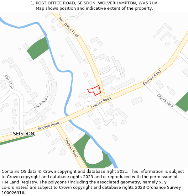 1, POST OFFICE ROAD, SEISDON, WOLVERHAMPTON, WV5 7HA: Location map and indicative extent of plot
