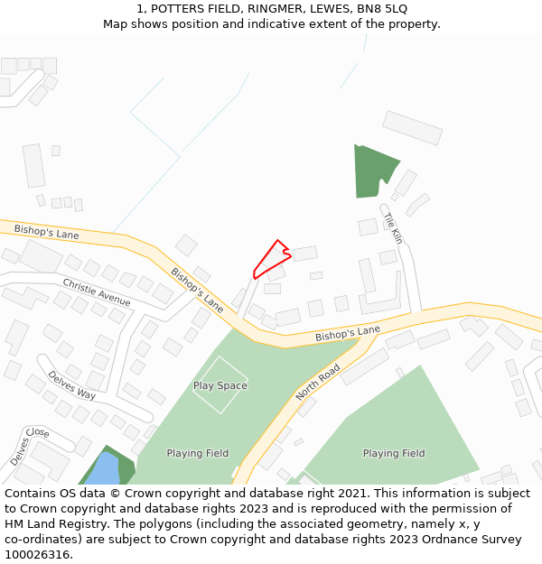 1, POTTERS FIELD, RINGMER, LEWES, BN8 5LQ: Location map and indicative extent of plot