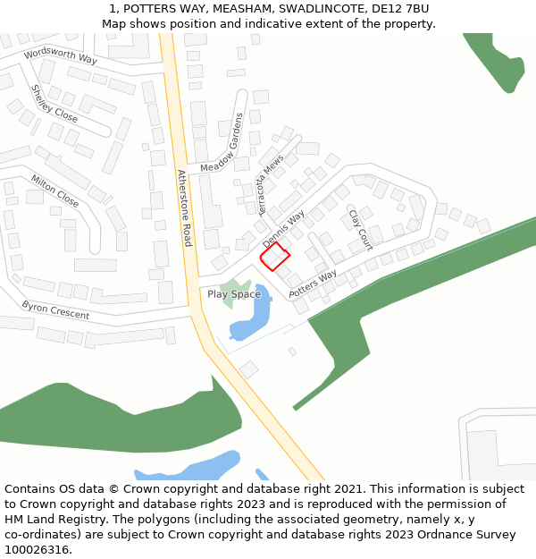 1, POTTERS WAY, MEASHAM, SWADLINCOTE, DE12 7BU: Location map and indicative extent of plot