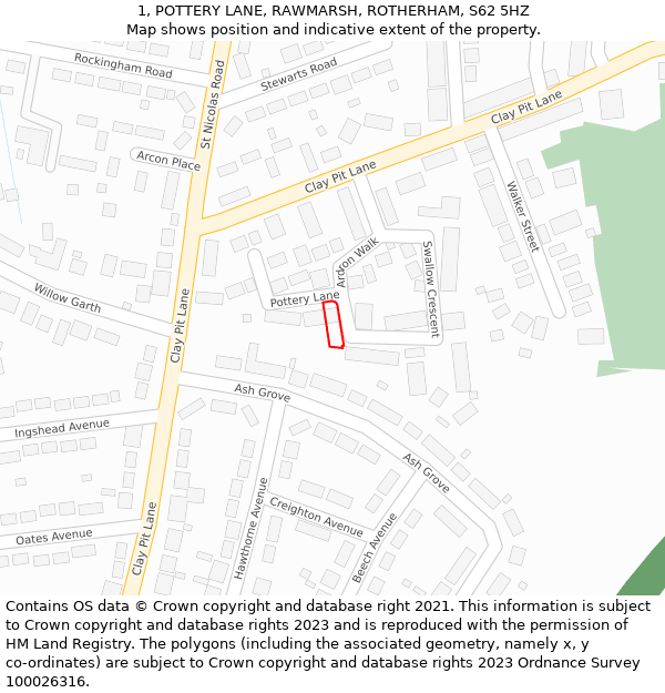 1, POTTERY LANE, RAWMARSH, ROTHERHAM, S62 5HZ: Location map and indicative extent of plot
