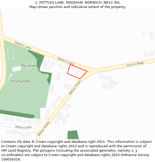 1, POTTLES LANE, REEDHAM, NORWICH, NR13 3HL: Location map and indicative extent of plot