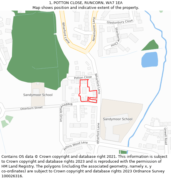 1, POTTON CLOSE, RUNCORN, WA7 1EA: Location map and indicative extent of plot