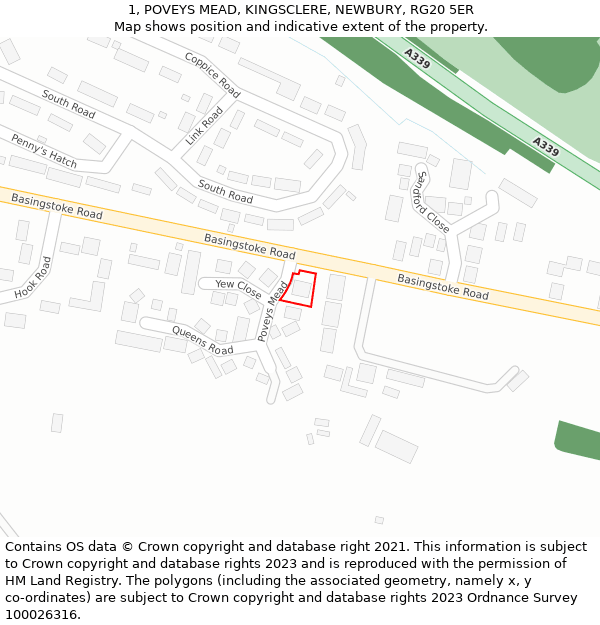 1, POVEYS MEAD, KINGSCLERE, NEWBURY, RG20 5ER: Location map and indicative extent of plot