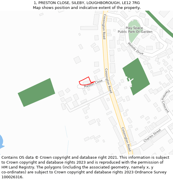 1, PRESTON CLOSE, SILEBY, LOUGHBOROUGH, LE12 7RG: Location map and indicative extent of plot