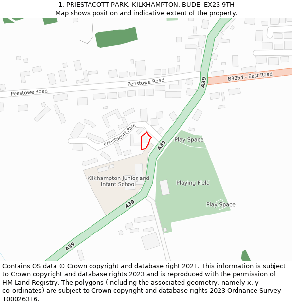 1, PRIESTACOTT PARK, KILKHAMPTON, BUDE, EX23 9TH: Location map and indicative extent of plot