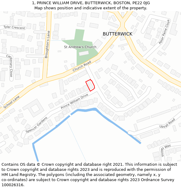 1, PRINCE WILLIAM DRIVE, BUTTERWICK, BOSTON, PE22 0JG: Location map and indicative extent of plot