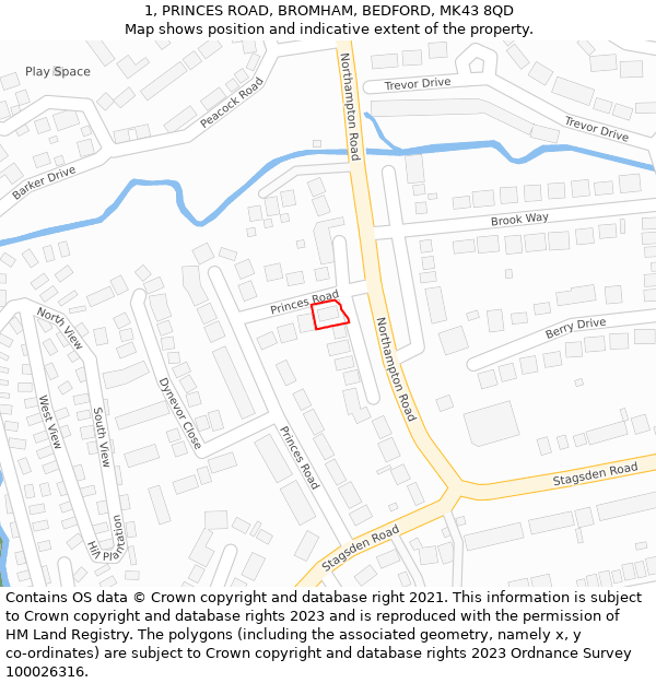 1, PRINCES ROAD, BROMHAM, BEDFORD, MK43 8QD: Location map and indicative extent of plot