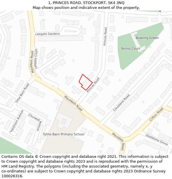 1, PRINCES ROAD, STOCKPORT, SK4 3NQ: Location map and indicative extent of plot