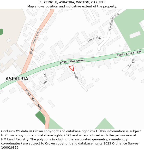 1, PRINGLE, ASPATRIA, WIGTON, CA7 3EU: Location map and indicative extent of plot