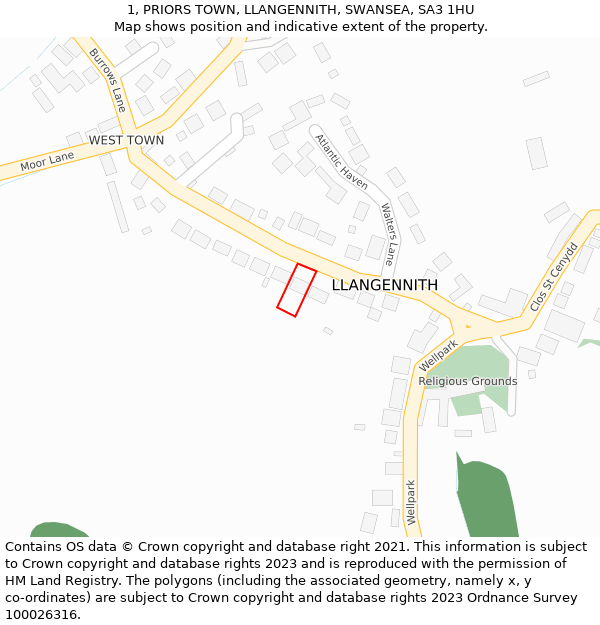 1, PRIORS TOWN, LLANGENNITH, SWANSEA, SA3 1HU: Location map and indicative extent of plot