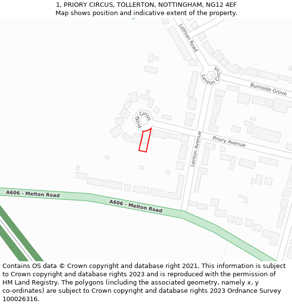 1, PRIORY CIRCUS, TOLLERTON, NOTTINGHAM, NG12 4EF: Location map and indicative extent of plot