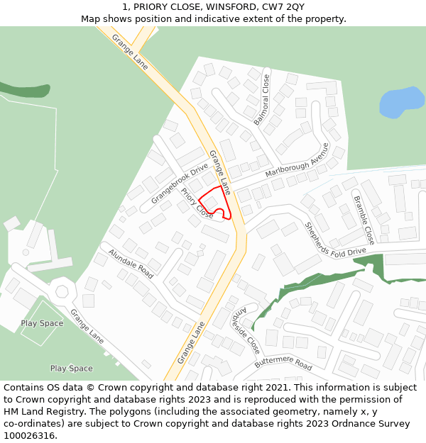 1, PRIORY CLOSE, WINSFORD, CW7 2QY: Location map and indicative extent of plot