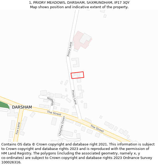 1, PRIORY MEADOWS, DARSHAM, SAXMUNDHAM, IP17 3QY: Location map and indicative extent of plot