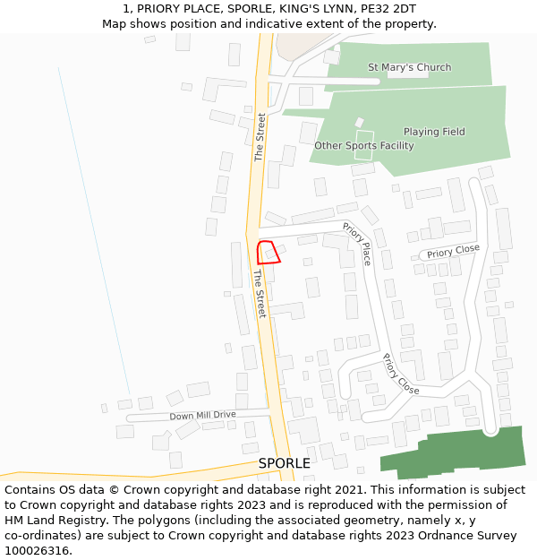 1, PRIORY PLACE, SPORLE, KING'S LYNN, PE32 2DT: Location map and indicative extent of plot