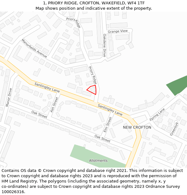 1, PRIORY RIDGE, CROFTON, WAKEFIELD, WF4 1TF: Location map and indicative extent of plot