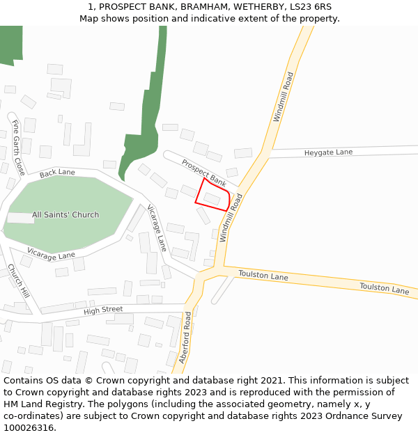 1, PROSPECT BANK, BRAMHAM, WETHERBY, LS23 6RS: Location map and indicative extent of plot