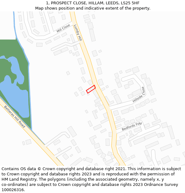 1, PROSPECT CLOSE, HILLAM, LEEDS, LS25 5HF: Location map and indicative extent of plot