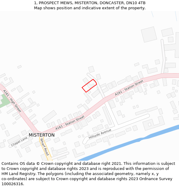 1, PROSPECT MEWS, MISTERTON, DONCASTER, DN10 4TB: Location map and indicative extent of plot