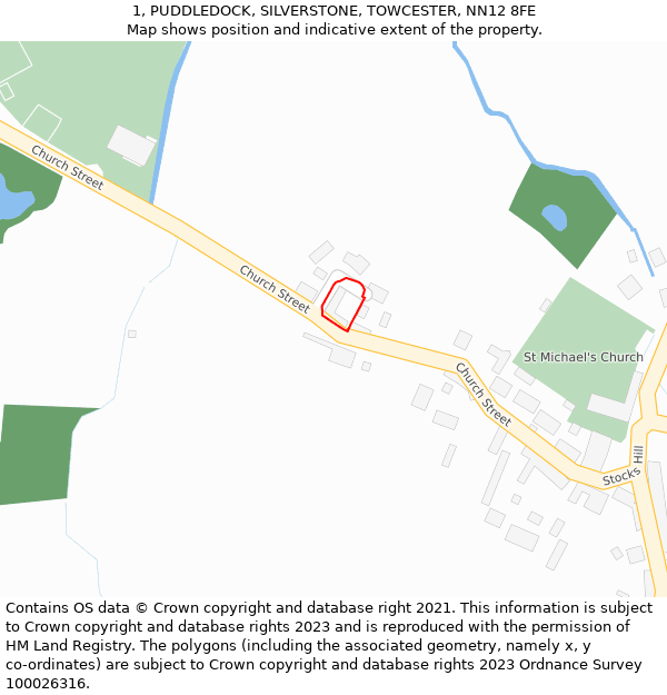1, PUDDLEDOCK, SILVERSTONE, TOWCESTER, NN12 8FE: Location map and indicative extent of plot