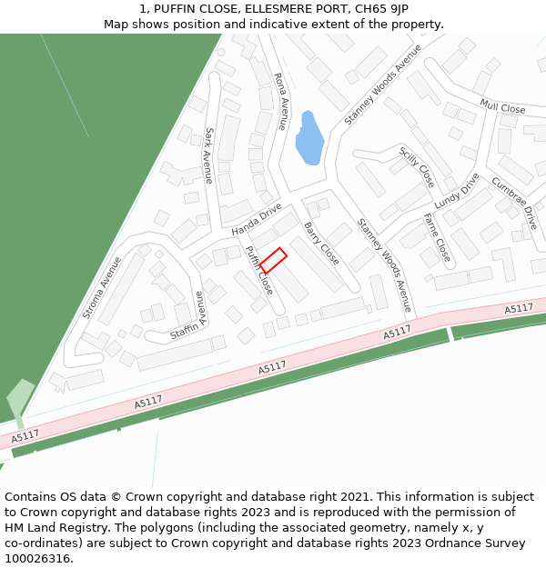 1, PUFFIN CLOSE, ELLESMERE PORT, CH65 9JP: Location map and indicative extent of plot
