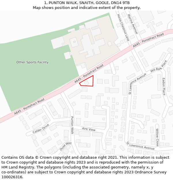 1, PUNTON WALK, SNAITH, GOOLE, DN14 9TB: Location map and indicative extent of plot