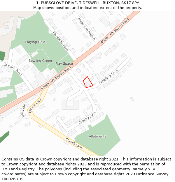 1, PURSGLOVE DRIVE, TIDESWELL, BUXTON, SK17 8PA: Location map and indicative extent of plot