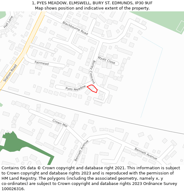 1, PYES MEADOW, ELMSWELL, BURY ST. EDMUNDS, IP30 9UF: Location map and indicative extent of plot