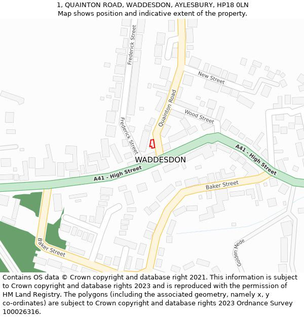 1, QUAINTON ROAD, WADDESDON, AYLESBURY, HP18 0LN: Location map and indicative extent of plot