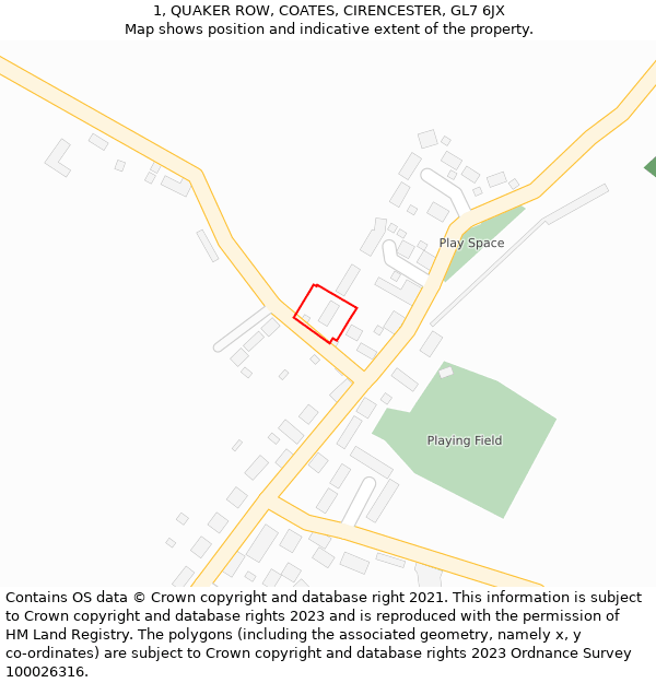 1, QUAKER ROW, COATES, CIRENCESTER, GL7 6JX: Location map and indicative extent of plot